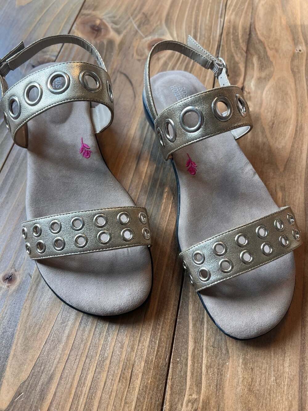 Ros Hommerson Meredith Gold Grommet Slingback Sandals Size 7.5W